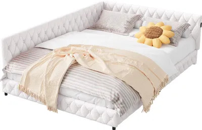 Image de ProximaX lit rembourré, canapé-lit, lit multifonctionnel avec chargement USB, avec lumière autour de la partie inférieure du lit, cadre de lit à lattes en velours Teddy agréable pour la peau (140 x 200 cm, beige)