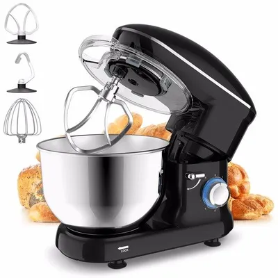 Productafbeelding van Zimilo keukenmachine, 1500W, 5,5 liter roestvrijstalen kom, 6 snelheidsstanden, deegbereider, mixer, spatdeksel, antislipvoeten
