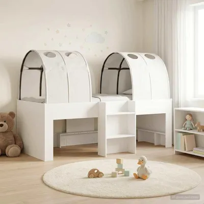 Zdjęcie produktu dla Maison Exclusive - Łóżko z tunelem, 3 sztuki, biały materiał drewnopochodny