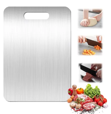 Image de Planche à découper en titane, planche à découper en acier inoxydable 39 x 28 cm / 15 x 11 pouces, planche à découper en acier inoxydable, planche à découper en titane, planches à découper de cuisine, faciles à nettoyer