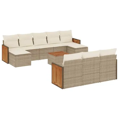 Produktbild von vidaXL 11-tlg. Garten-Sofagarnitur mit Kissen Beige Poly Rattan