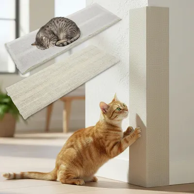 Image de Griffoir pour chat avec 2 côtés différents - 80 x 27 cm - Sisal et peluche Coin à griffer à poser ou à suspendre - Tapis à griffer mural Arbre à chat