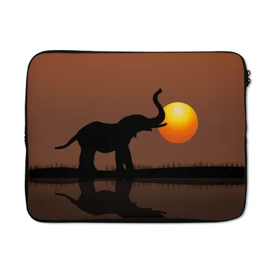 Produktbild von MuchoWow® Laptop Hülle 17 Zoll Laptoptasche Eine Vektor-Illustration eines Elefanten bei Sonnenuntergang - Zipper - Schutzabdeckung