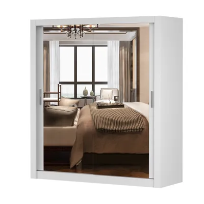 Image de Armoire à portes coulissantes Armoire 180cm blanc/blanc avec deux miroirs MILAN