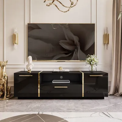 Produktbild von TV-Schrank ONYX Hochglanz 158 cm schwarz mit Griffen