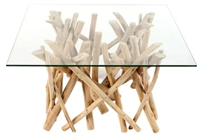 Productafbeelding van Salontafel WOODEN vierkant 80 cm - Design salontafel van drijfhout en gehard glas