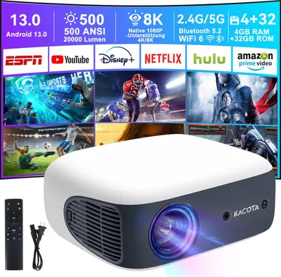 Produktbild von Projektor mit Auto Keystone, 1080P Full HD Heimkino, unterstützt 4K und 8K Dekodierung, Netflix und Amazon Video, 500 ANSI Lumen
