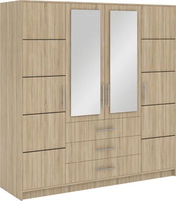 Produktbild von Drehtürenschrank Nancy D4, 4 Türen Kleiderschrank mit Spiegel, Moderne Garderobe, Schrank Größe: 196 x 200 x 58 cm