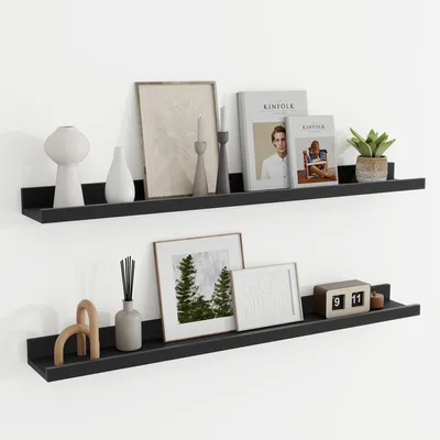 Productafbeelding van Wandplanken set, 2-delig, 90 cm, hout, met rand, geschikt voor kinderkamers en woonkamers