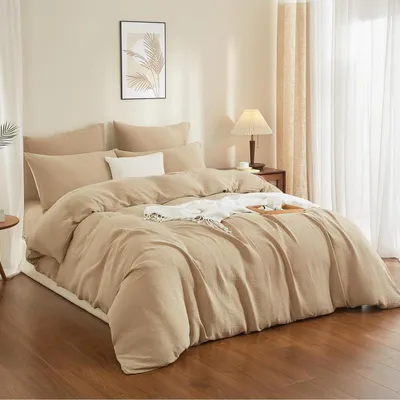 Productafbeelding van Beddengoedset 155x220 cm, beige, 100% katoen, mousseline, 3-delig, met rits
