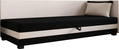 Produktbild von AURA SOFA Boxspringbett  ILIA PLUS 80x195 Komplett-Set mit Bonell Matratze, Polsterbett mit Bettkästen -  Hellbeige/Schwarz, SAWANA 01/14