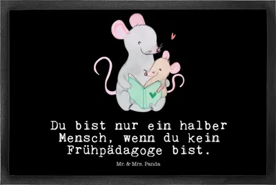 Produktbild von Mr. & Mrs. Panda fußmatte Frühpädagoge Herz 50 x 75 cm - Schwarz - Geschenk, Ausbildung, Studium, Lustig, Schuhabstreifer, Schmutzfangmatte, Schmutzmatte, Vorleger