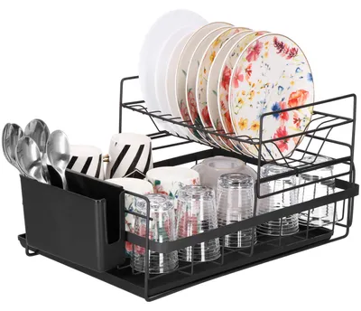 Productafbeelding van Afdruiprek - Staal - Kunststof - Zwart - 30x50x24 cm