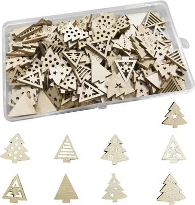Imagen del producto de Decoración para esparcir - Juego de 100 unidades - Árbol de Navidad de madera - Adornos de madera - Decoración para árboles de Navidad - Decoración navideña - Manualidades