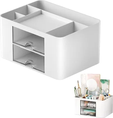 Produktbild von Organizer Aufbewahrung Schreibtisch Kosmetik Büro Stifte Make Up Organizer mit 5 Fächer und 2 Schubladen
