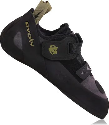 Kletterschuhe Kronos von Evolv; schwarz mit Klettverschluss; für Klettern geeignet.