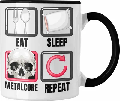 Produktbild von Trendation - Eat Sleep Metalcore Repeat Tasse Geschenk Musik Metal Heavy Kopf (Schwarz)