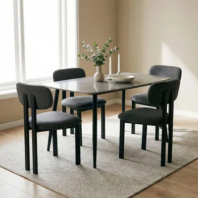 Produktbild von MORA/FRANCA Essgruppe mit Tisch und 4 Stühlen, Schwarz/Dunkelgrau - Essgruppe mit 4 Stühlen, Keramik Esstisch 140 x 80 cm, Esszimmermöbel Set, ideal für Küche und Esszimmer [max. Belastbarkeit 120 kg]