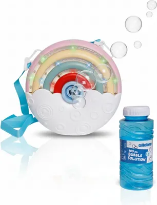 Produktbild von Seifenblasenmaschine Rainbow mit Leuchteffekt - Automatische Blasenmaschine für Kinder mit Regenbogenlicht und Trageband - Outdoor Spielzeug ab 3