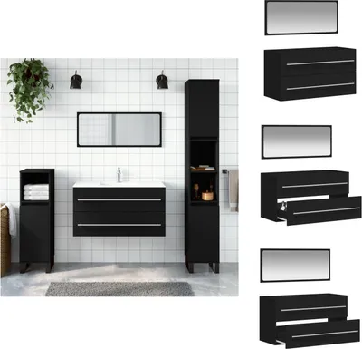 Produktbild von vidaXL Badschrank mit Spiegel Schwarz Holzwerkstoff -  Badezimmermöbel-Sets