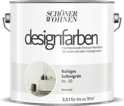 Produktbild von Schöner Wohnen Designfarben Feinmatte Wandfarbe 2,5 L Farbwahl, Farbe:Nr 30 Ruhiges Salbeigrün