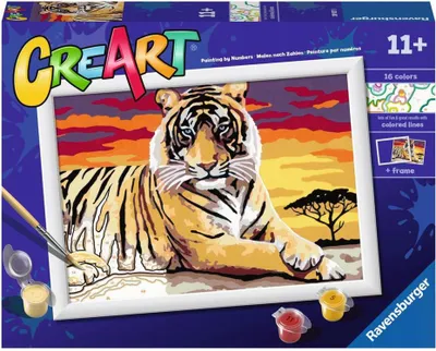 Zdjęcie produktu dla Ravensburger CreArt Majestic Tiger, Doczone farby, Chopak, dziewczyna, Zestaw do kolorowania wedug numerw