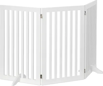 Image de Barrière de sécurité Relaxdays, H x L : 91,5 x 154 cm, 3 panneaux, pliable, avec pieds, barrière de sécurité réglable pour chien, MDF, blanc