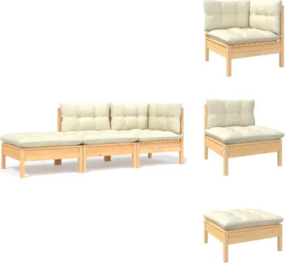 Produktbild von vidaXL 3-tlg. Garten-Lounge-Set mit Kissen in Creme Massivholz Kiefer -  Gartensofaelemente