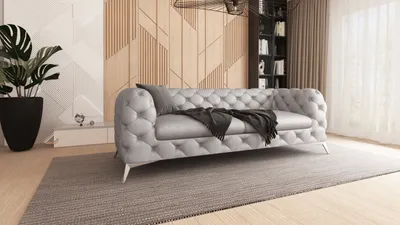 Produktbild von S-STYLE MÖBEL - Prism - Chesterfield Sofa 3-Sitzer mit Silber Metall Füßen aus Grau Samtstoff, B/T/H: 225 cm/ 100 cm / 75 cm