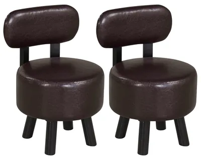 Immagine prodotto di COSTWAY Set di 2 sgabelli con schienale, sgabelli con rivestimento in ecopelle e gambe in legno di gomma, piccolo sgabello da 150 kg, sgabello imbottito, marrone