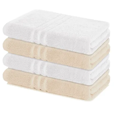 Produktbild von Lavea® 4er Set Duschtuch 70x140, 4 Stück, 100% Baumwolle Frottee, saugstark, weich und strapazierfähig, waschbar 60°C, trocknergeeignet, Handtuch, Handtücher, Duschtücher, Weiß & Creme