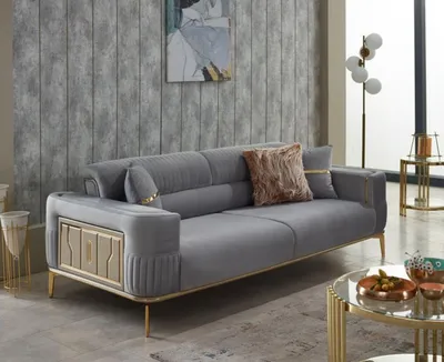 Produktbild von Dreisitzer Stoffsofa Couch Sofa 3 Sitzer Polstersofa Grau Luxus Stoff