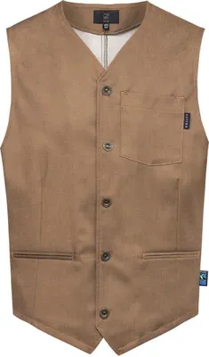 Produktbild von Greiff GASTRO MODA Service Herren Kellnerweste V-Ausschnitt Knopfleiste Regular Fit Baumwollmix ® Denimoptik Camel/Braun S