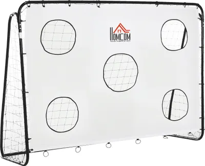 Image de HOMCOM But de football 2 en 1 avec cible de tir, cage de foot exterieur avec 5 cible pour entraînement de football en extérieur, 240 x 88 x 174 cm, blanc