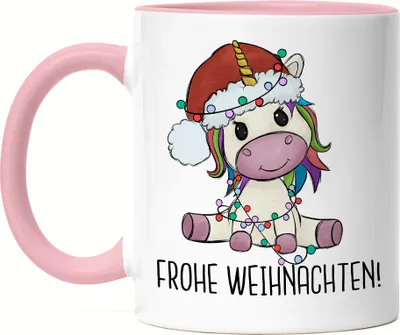Produktbild von Frohe Weihnachten Tasse Rosa Geschenkidee Einhorn-Fans Unicorn Süßes Motiv für Weihnachten für Kinder