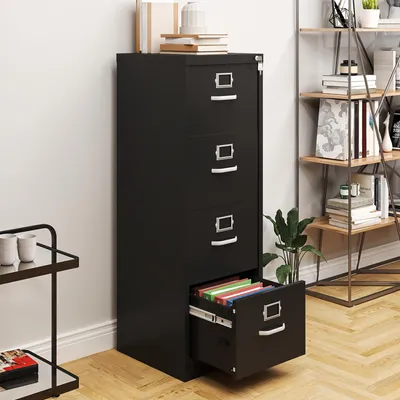 Produktbild von Aktenschrank Abschließbar, Metall Büroschrank mit 4 Schubladen, Aufbewahrungsschrank, 45.8 x 45 x 133cm, Schwarz