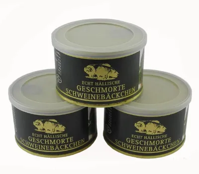 Produktbild von Echt Hällische Geschmorte Schweinebäckchen von der BESH (3 Dosen à 400 g)