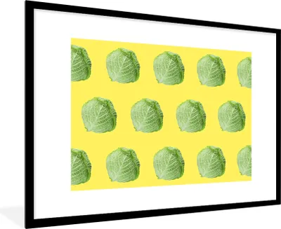 Produktbild von MuchoWow® MuchoWow® Gerahmtes Poster Gemüse - Kopfsalat - Muster - Gelb 90x60 cm - Poster mit zchwarzem Bilderrahmen - Wanddekoration - Fotos