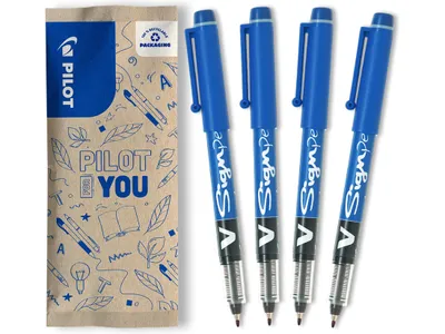 Produktbild von PILOT VSign Pen 1.0 Fineliner 4er Set - präziser Faserschreiber, 0.6mm, Blau
