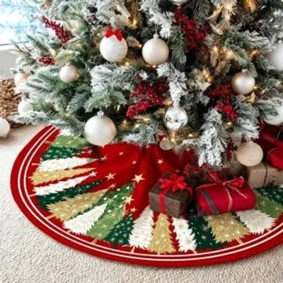 Runde Weihnachtsbaumdecke 122 cm Polyester rot
