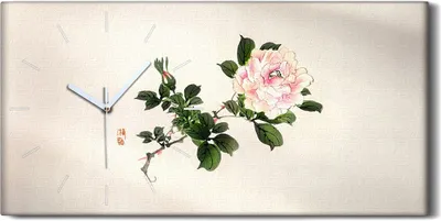 Produktbild von Wandkunst Leinwand Bild Uhr Geräuschlos 60x30 Malerei Asiatische Blumen - weiße Hände