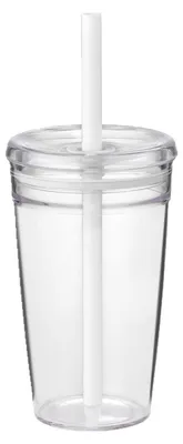 Produktbild von Wasserbecher mit Deckel und Strohhalm, 450 ml, BPA-frei, wiederverwendbar, für Eiskaffee, Tee und Smoothies, aus transparentem Kunststoff