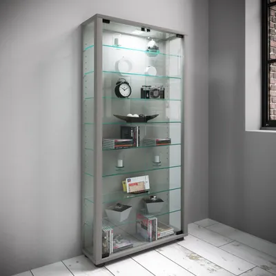 Produktbild von LumoMaxi Vitrinenschrank 2 Glastüren silberfarben.