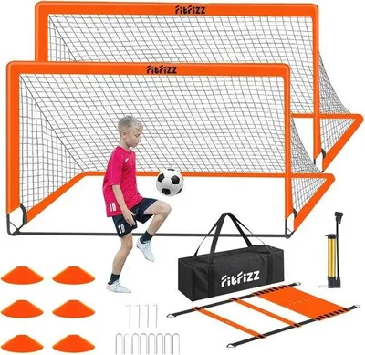 Productafbeelding van Draagbaar Voetbaldoel voor Achtertuin - Pop-up Netset 1,8 x 1,2 m met Kegels en Ladder