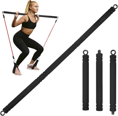 Produktbild von Pilatesstange mit Widerstandsbänder, Trainingsstange, 3-teilig, 95 cm und 65 cm, für Krafttraining