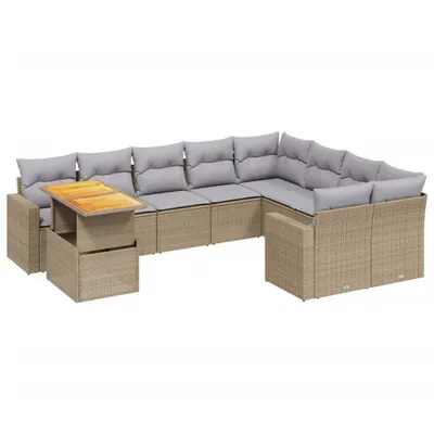 Produktbild von vidaXL 10-tlg. Garten-Sofagarnitur mit Kissen Beige Poly Rattan