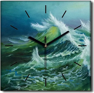 Produktbild von Coloray Uhr auf Leinwand 30x30 cm Wand Uhr Dekoration Wohnzimmer Segeltuch schwarze Hände -Sea Waves Storm.