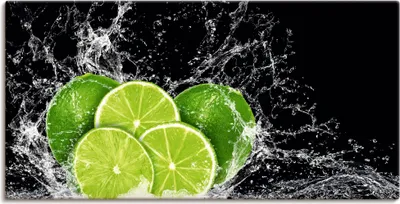 Produktbild von ARTland Leinwandbild Limone mit Spritzwasser Größe: 40x20 cm