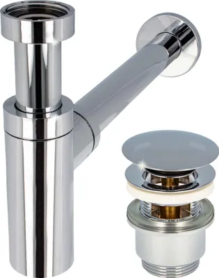 Produktbild von tecuro Siphon extra lang mit Pop Up Ablaufventil verchromt - Universal Set für Waschtisch / Waschbecken