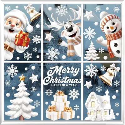 Immagine prodotto di Decorazioni per finestre a forma di fiocchi di neve, tema natalizio, adesivi in PVC, 9 fogli, riutilizzabili, fronte-retro, color oro
